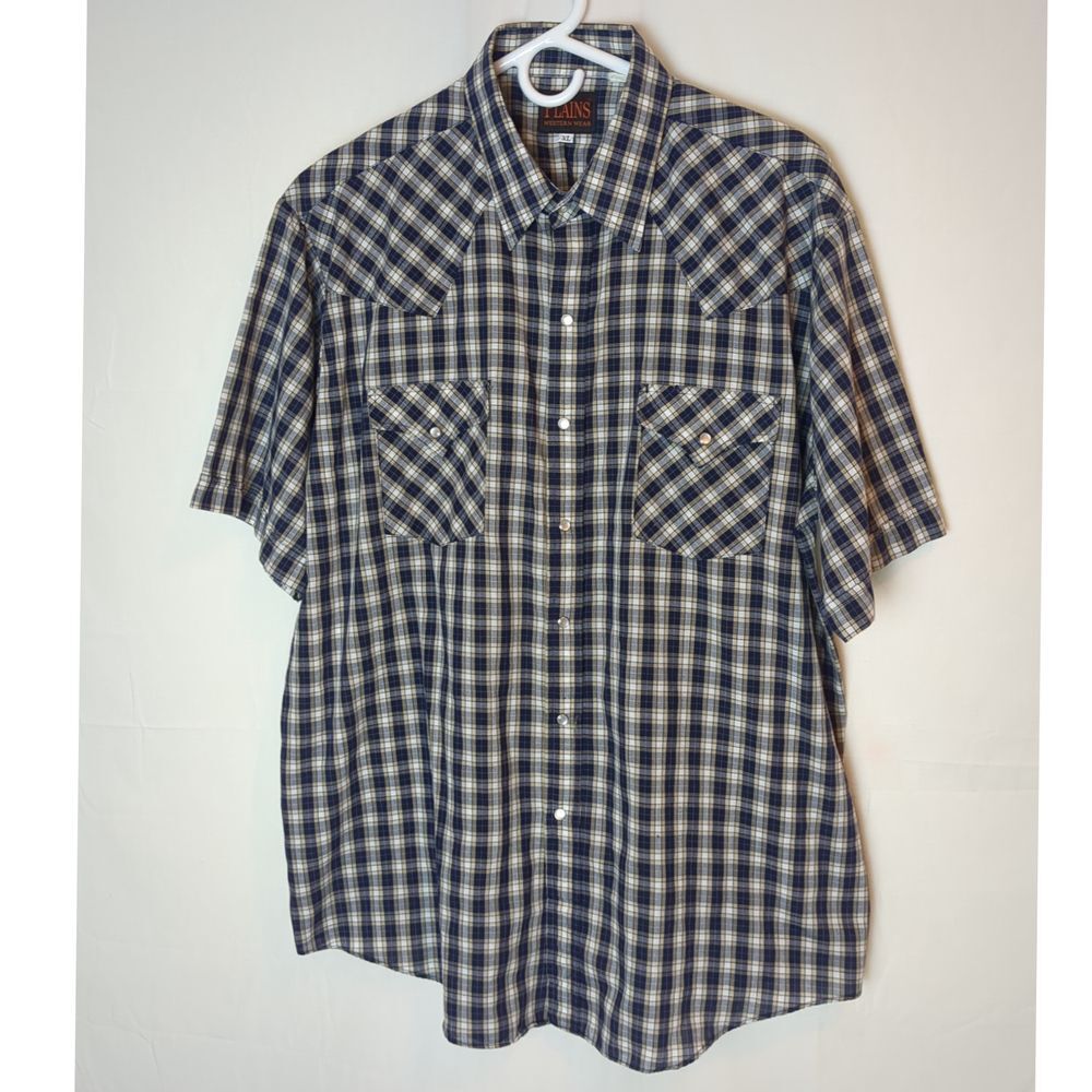 Plains Western Wear Plaid Pearl Snap Cowboy Shirt‎ Mens Size XL
